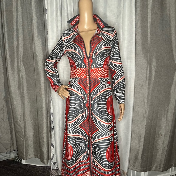 Dresses & Skirts - Elegant Red and Gray Patterned Dress